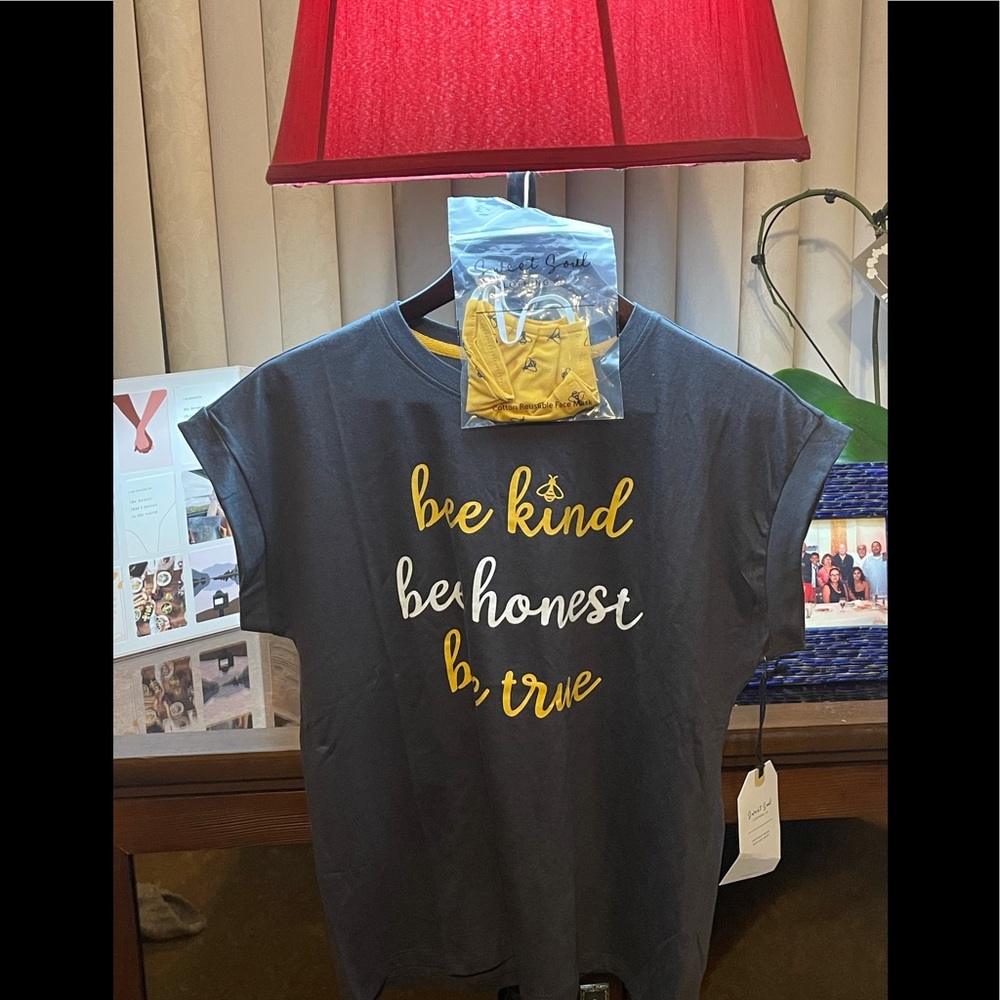 Bee Kind, Bee Honest, Bee True Tee shirt with mask